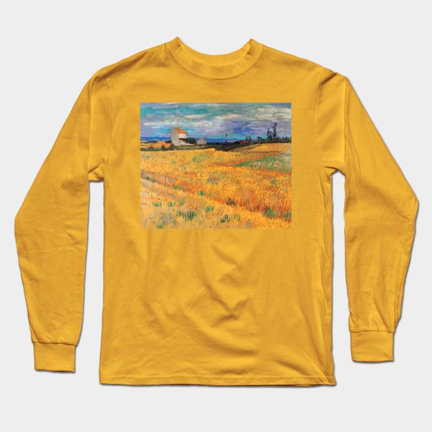 Van Gogh Wheat Field with Farmhouse Long Sleeve T-Shirt by bragova